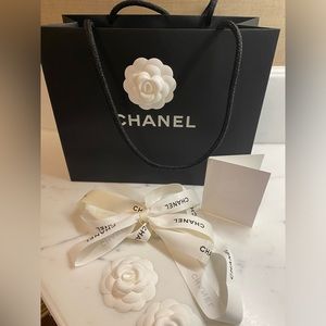 Chanel empty bag 12x9.5 and Chanel ribbon 3 flower camellias